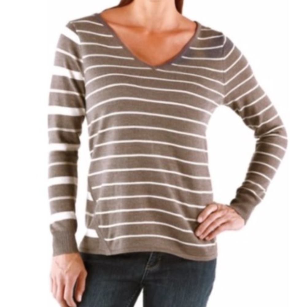 EUC Smartwool V-Neck Striped Wool Blue Sweater - Picture 3 of 8